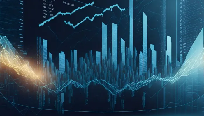 An image of a digital financial report made from a city skyline
