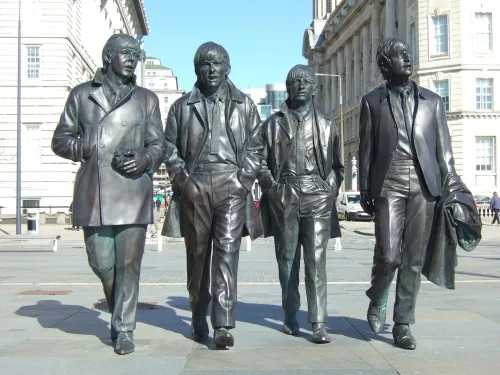 the beatles, iconic Liverpudlian beat poppers, as statues in the street