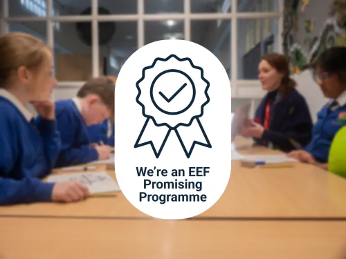 EEF Promising Programme Logo in front of a blurred image of primary school tuition.